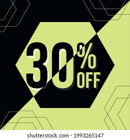 30% off black adn yellow promotion banner vector