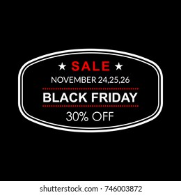 30% off. Black Friday discount banner. Sale tag or stamp. Special offer, flyer, promo design element. Vector illustration.