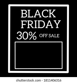 30% off. Black Friday sale and discount banner. Sales tag design template. black friday social media post Vector illustration.