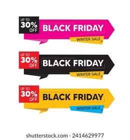 30% de descuento BLACK FRIDAY de la venta de invierno oferta etiqueta vector archivo editable