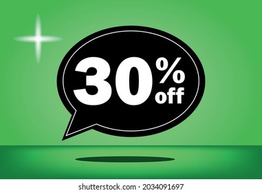 30% de descuento - globo flotante negro y verde - con fondo verde - banner para ofertas promocionales de descuento y reducción