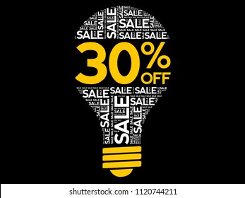 30% OFF bulb word cloud collage, business concept background