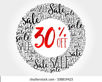 30% OFF circle word cloud, business concept background