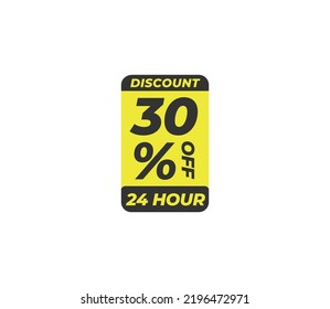 30% off coupon discount price tag product banner label vector art illustration. Isolated on White Background in yellow color