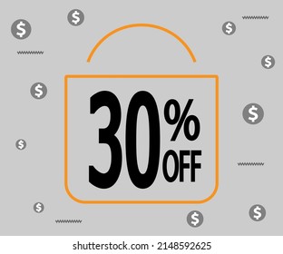 30 % Rabatt. Dunkler Banner für Läden und Werbeaktionen. Einkaufstasche