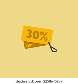 30% off, discount label with yellow vectorized bow