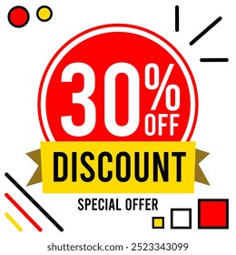 30% off discount 30 % off special offer thirty percent off discount 30%off Promotions with black and white numbers, red ball, white background, circle and red, black and yellow designs.eps