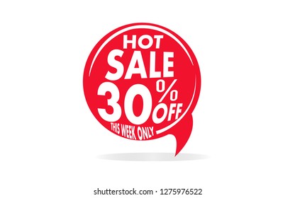 30% OFF Discount Sticker. Sale Red Tag Isolated Vector Illustration. Discount Offer Price Label, Vector Price Discount Symbol.