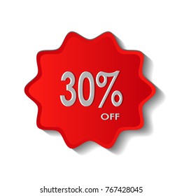 30% OFF Discount Sticker Sale Red Label Price Discount Symbol