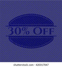 30% Off emblem with denim high quality background