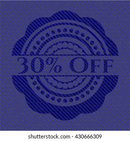 30% Off emblem with denim texture