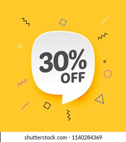 30% off, Flat sales Vector badges for Labels, , Stickers, Banners, Tags, Web Stickers, New offer. Discount badge in yellow background