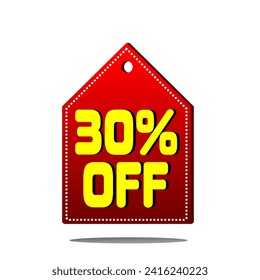 30% OFF Floating simple triangular head red price tag for business and sales promotions.