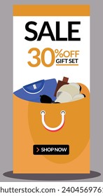 Banner de venta de 30% de descuento en juego de regalos