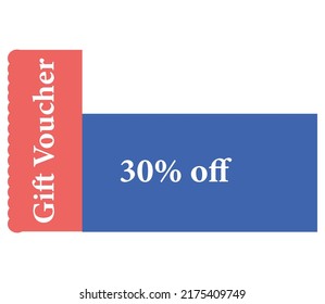 30 % Off Gift Voucher Sign and label vector and illustration art with fantastic font Pink and Blue color variation in white background