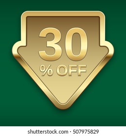30% off golden badge, vector.