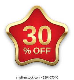 30% off golden badge, vector 