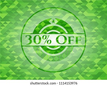 30% Off green emblem with mosaic background