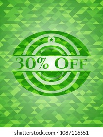  30% Off green emblem with triangle mosaic background