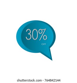 30 % off label banner bubble speech quote box with 3d bubble speech style