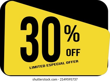 30% Rabatt auf das begrenzte Sonderangebot. Banner mit 30 % Rabatt auf den gelben und schwarzen Vierkantballon