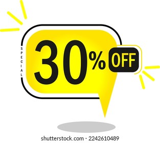 30% off limited special offer. 30% Discount Banner with thirty percent off in a yellow round sided balloon