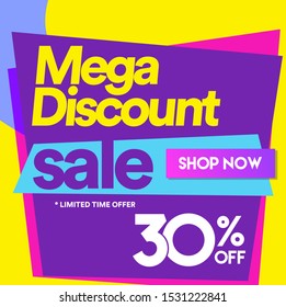 30 Off Mega discount, Sales Vector badges for Labels, Stickers, Banners, Tags, Web Stickers, New offer. Discount origami sign banner