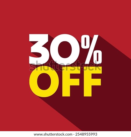 30% off mega sale discount offer logo on red background. 30 Percent Off Banner, template, poster. Modern text offering Label, tags, sticker vector illustration.