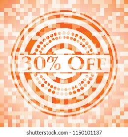 30% Off orange tile background illustration. Square geometric mosaic seamless pattern with emblem inside.