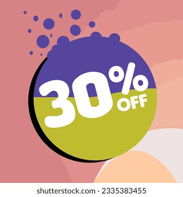 30% off per cent, percentage number in a colored circle, promotion, big sale, colorful background