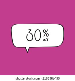 30% off. 30 percent Discount. Pink banner with floating balloon for offers and promotions.