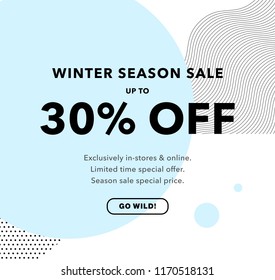 30% OFF Price Discount. Winter Season Sale. Promo banner design template. Trendy background. Flyer, poster, card, label, banner design. Vector illustration EPS10.