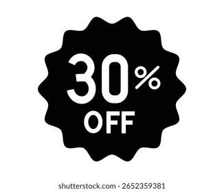 30 %OFF Promotional Black Badge Graphic for Sales and Discount Badge, Vector EPS File.