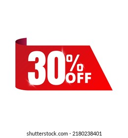 30% de descuento, banner de descuento rojo. Vector de ilustración 