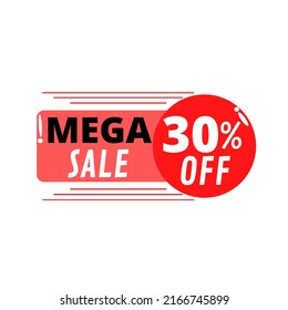 30% de descuento. Etiqueta de oferta roja y blanca para reducción y caída de precios en fondo blanco. Vector de ilustración 