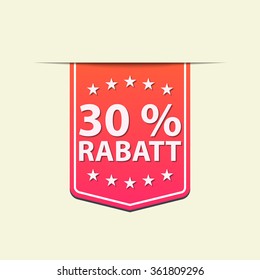 30% Off ribbon label. Red color. German text. Vector illustration.