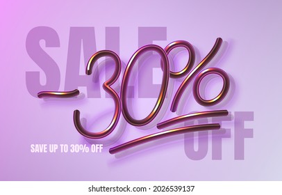 Up To 30 off sale banner, promotion flyer, marketing label. Vector illustration