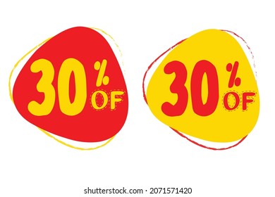 30% OFF Sale Discount Banner. Discount offer price tag. Red and Yellow Lebel