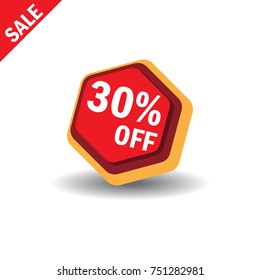 30% OFF Sale Discount Banner. Discount offer price tag. Special offer sale red label. Vector Modern Sticker Illustration