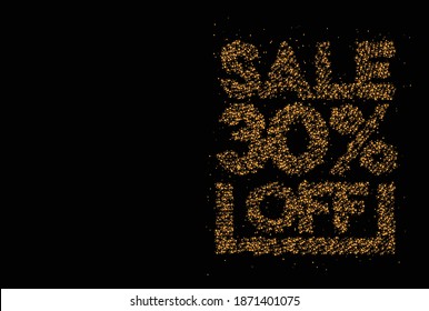 30% OFF Sale Discount Particle Design Banner. Discount offer price tag.  Vector Modern Sticker Illustration.