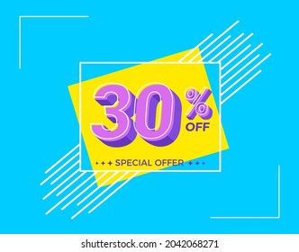 30% OFF Sale. Discount price. Special offer. Discount promotion. Special offer with sale discount. Banner for 30% off offers. Design Template Concept.