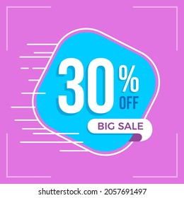 30% off sale. Discount price. Announcement of special offer with discount. Conceptual banner in lilac, light blue and white colors for promotions and offers with a 30 percent discount.