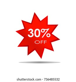 30% OFF Sale Discount promotion flat icon,Banner,Special,offer,clearance sale sticker emblem, bargain red sign rosette design style Isolated Background