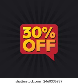 30% off sale tag. Business promotion Offer template. Discount logo. Big sale sticker design. Advertising poster, banner, flyer.