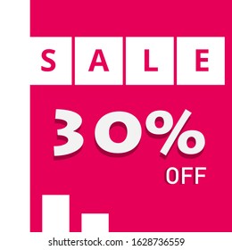 30% off. Sales design template. Sale promotion banner.  Shopping and low price symbol. Red and white sale discount banner. Discount label. Discount tag banner. Shopping and price symbol. Vector