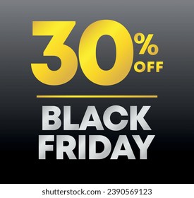 30% off. Special offer Black Friday sticker. Tag percent off price, value. Advertising for sales, promo, discount, shop. Campaign for retail, store. Vector, icon.