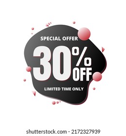30% off, special offer, limited time only. 3D blue and black design. Super discount online coupon. vector illustration