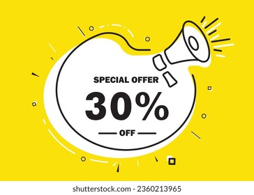 30% APAGADO. Anuncio de Comercialización de Oferta Especial. Promoción de descuento.30% Oferta especial de descuento Modelo de diseño de pancartas amarillas conceptuales. vector eps 10