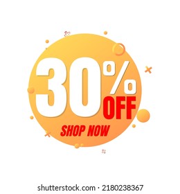 30% off, special offer, shop now. 3D orange bubble design. Super discount online coupon. vector illustration