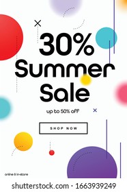 30% OFF Summer Season Sale Online Shopping Banner Ad Promo Campaign. Coupon, Voucher, Banner Design Concept. Minimal Newsletter with Shop Now Button.